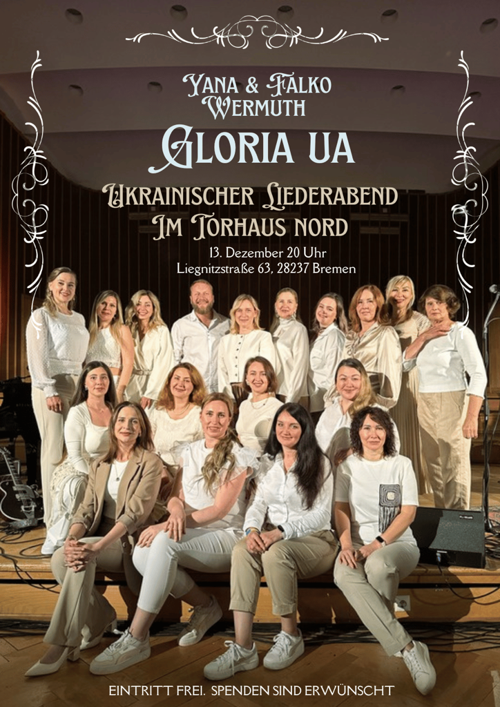 Einladungsplakat: auf dem Plakat ist der Frauenchor "Gloria" zu sehen.