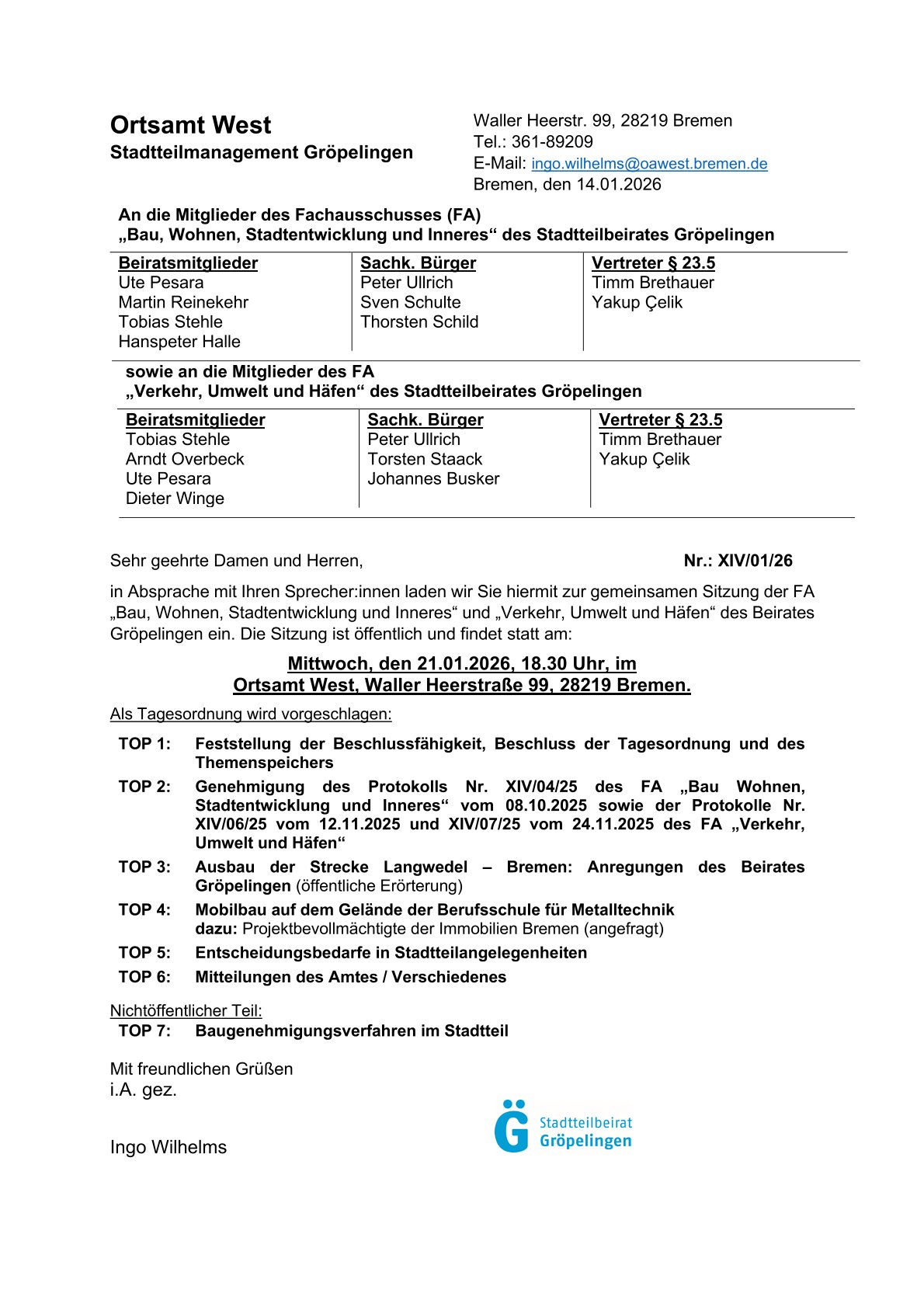 Fachausschuss Beirat Gröpelingen